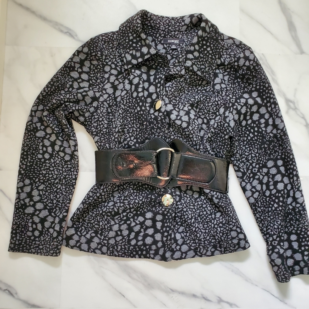 Jacket, lepard black with gray, silver buttons, PM